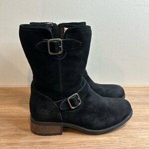 UGG Australia CHANEY Water Resistant Moto Boots in Black Suede Leather Size 8